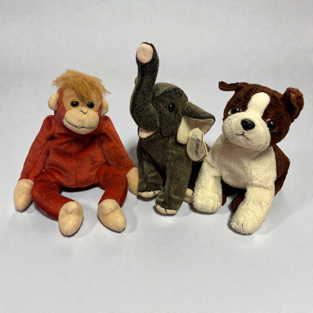 TY Beanie Babies Collection Orangutan, Elephant & Boston Terrier Dog (SKU:526TO)